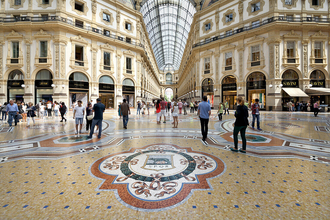 Mosaik Fliesenboden, Vittorio Emanuele II Galerie, Mailand, Lombardei, Italien, Europa