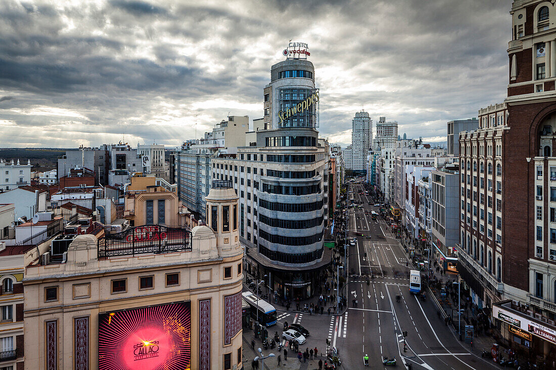 Gran Via in central Madrid, Spain, Europe