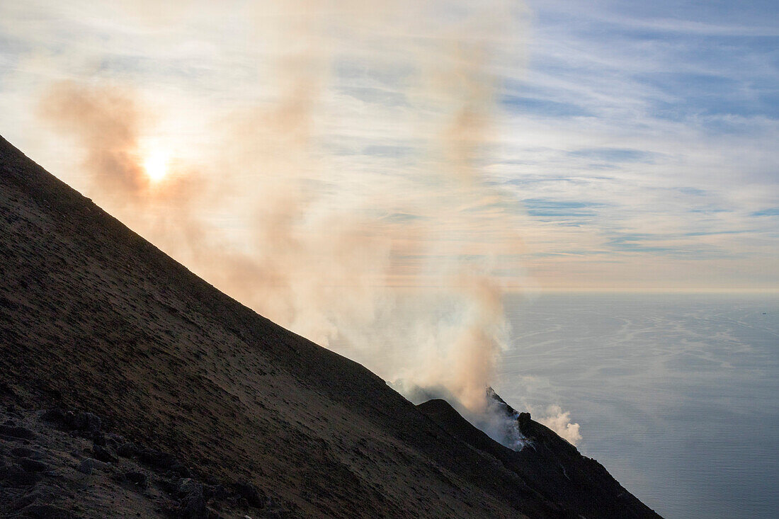 Eruption of Stromboli Volcano, 17.10.2016, Stromboli Island, Aeolian Islands, Lipari Islands, Tyrrhenian Sea, Mediterranean Sea, Italy, Europe