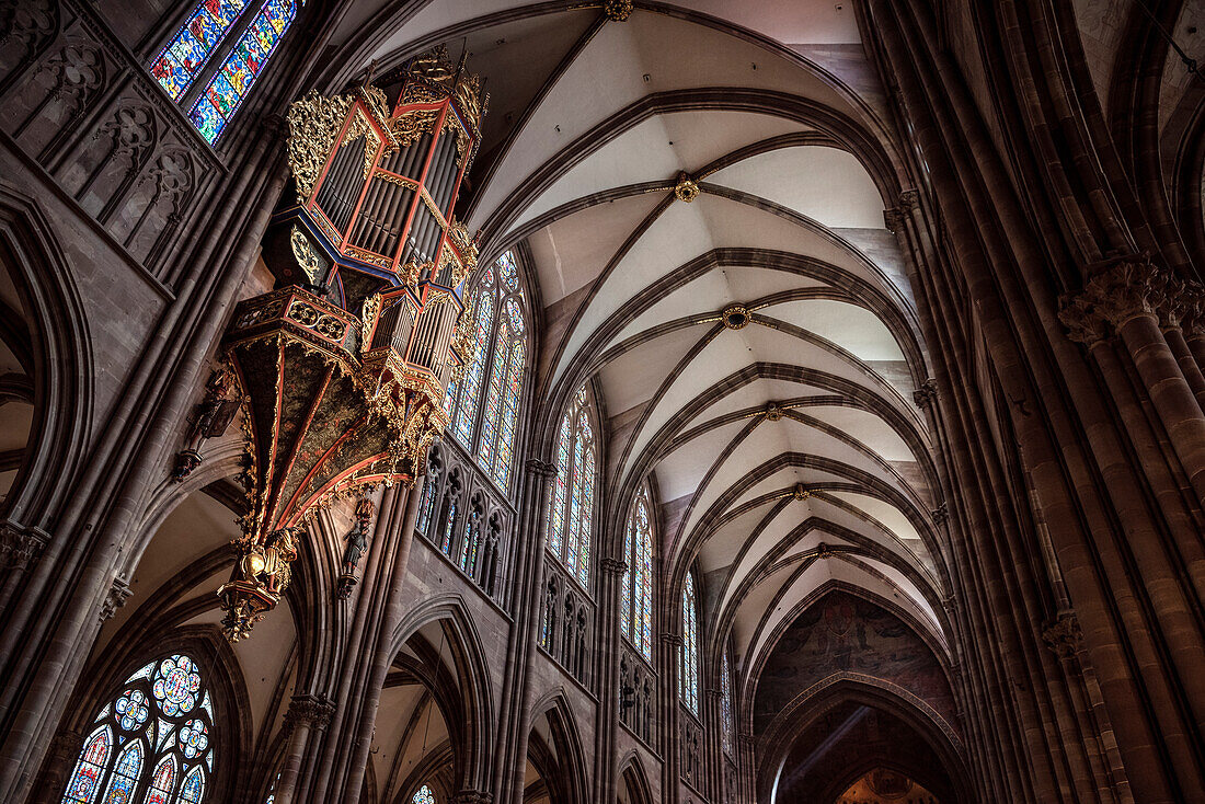 Organ, interior of Strasbourg cathedral, Strasbourg, Alsace, France