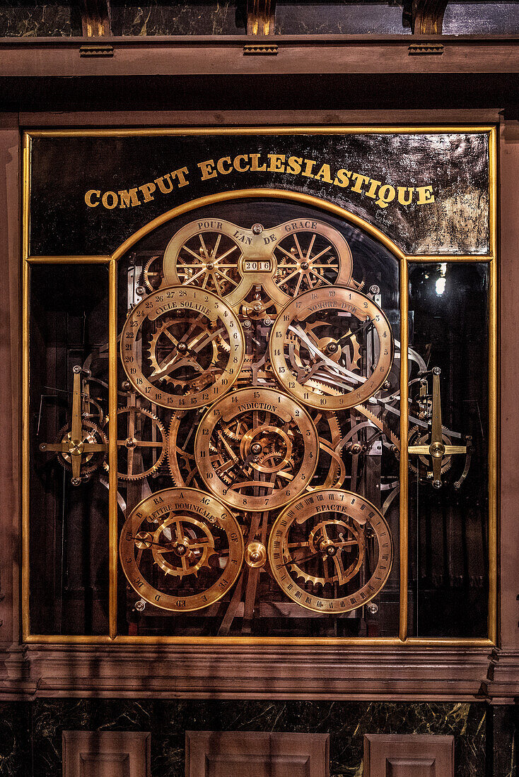 Detail Zahnräder astronomische Uhr, Innenansicht im Straßburger Münster, Straßburg, Elsass, Frankreich