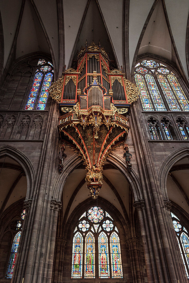 Orgel, Innenansicht im Straßburger Münster, Straßburg, Elsass, Frankreich