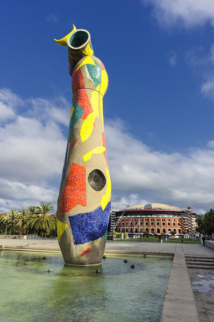 Miró-statue Dona i Ocell, woman and bird, Parc de Joan Miró, Barcelona, Catalonia, Spain, Europe