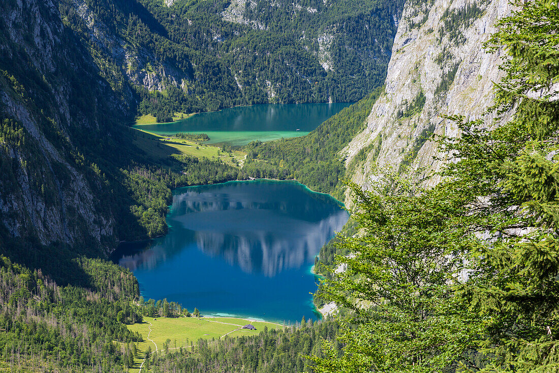 Watzmann, Obersee, Königssee, Blick vom Höhenweg zur Wasseralm, Nationalpark Berchtesgaden, Berchtesgadener Land, Bayern, Deutschland, Europa