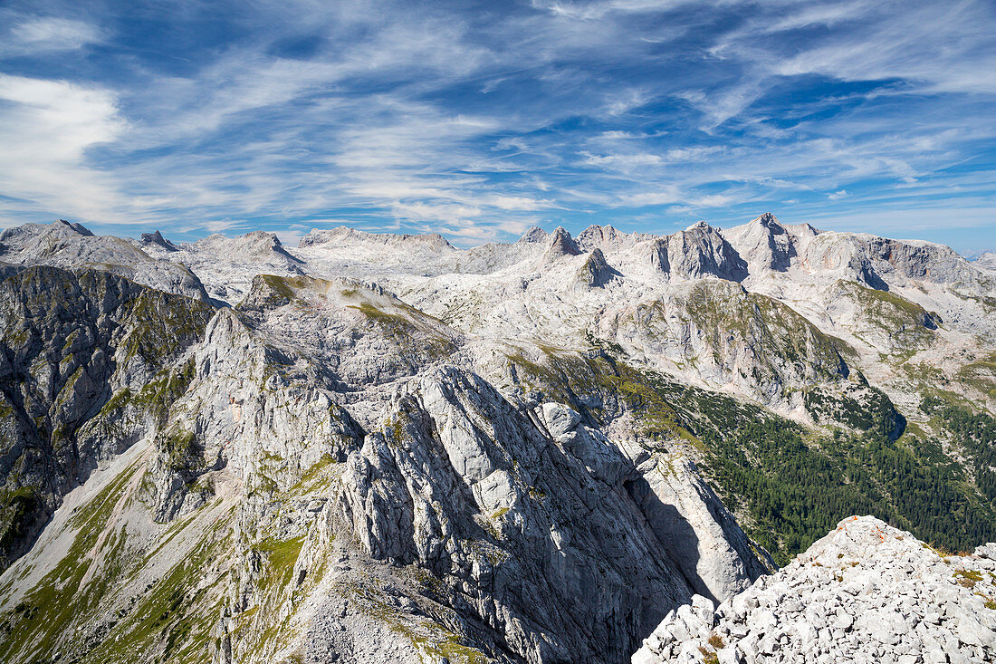 Steinernes Meer, seen from Grosses Teufelshorn, Berchtesgaden National Park, Berchtesgadener Land, Bavaria, Germany, Europe