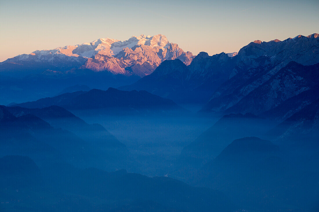 Dachstein, Lammertal, Tennengebirge, Blick vom Hahnenkamm (Roßfeldstraße), Berchtesgadener Land, Bayern, Deutschland, Europa