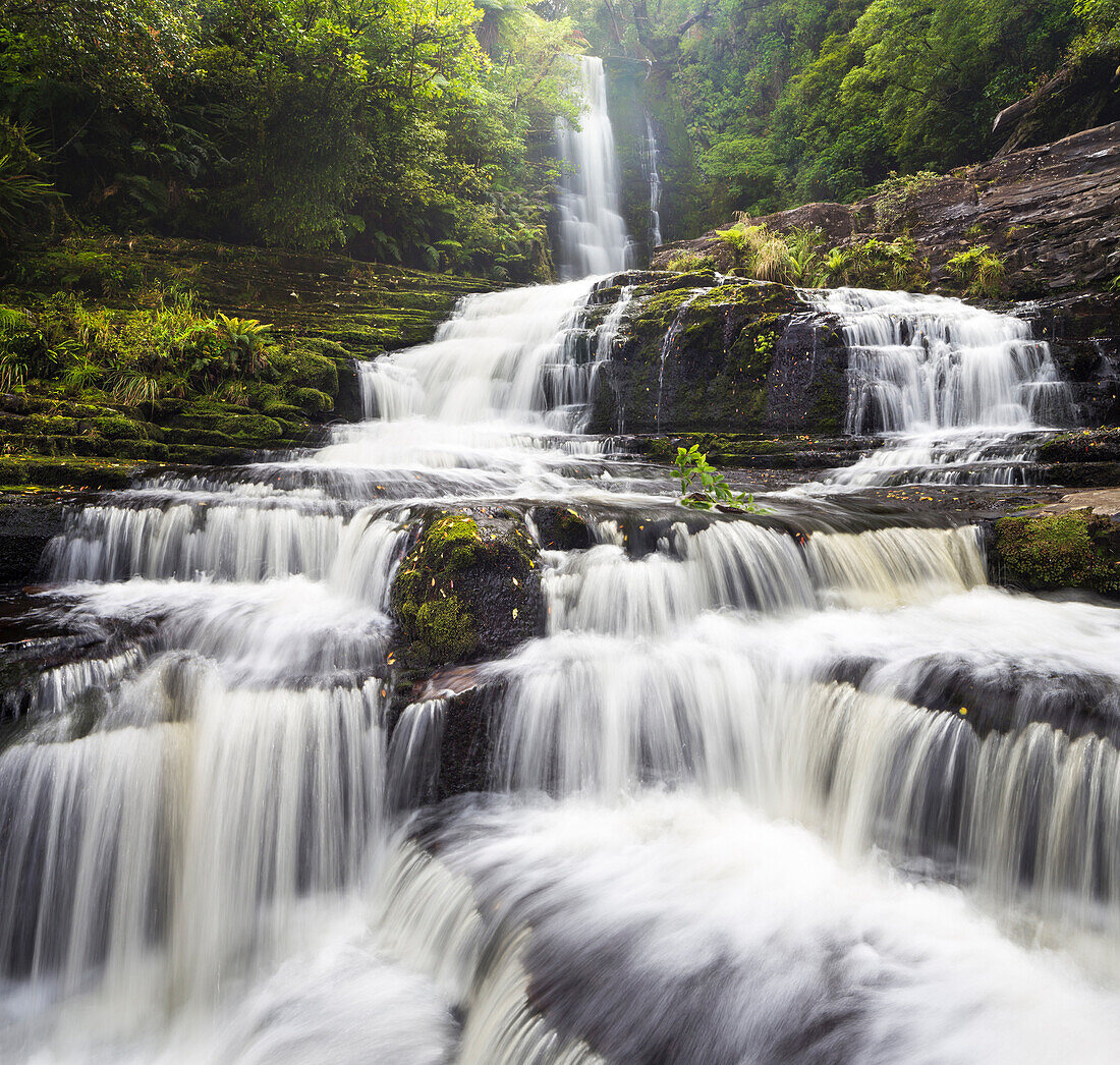 Purakaunui Falls, Wasserfall in Catlins, Clutha, Otago, Southland, Südinsel, Neuseeland, Ozeanien