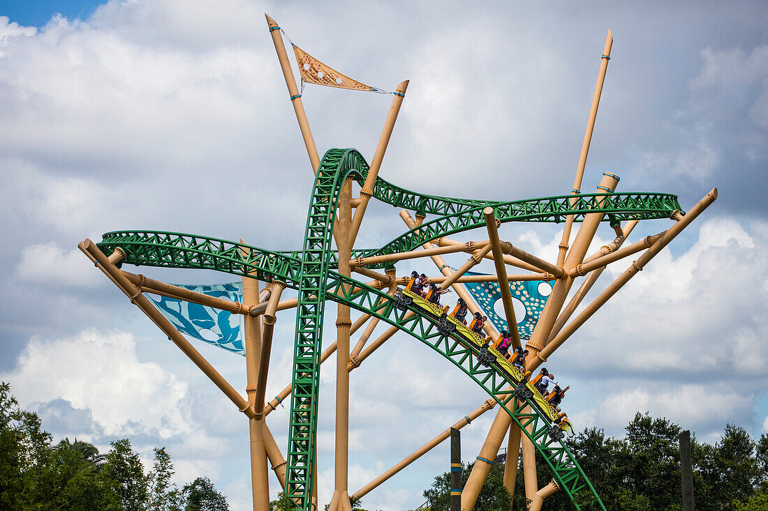 High-speed thrills on Cheetah Hunt rollercoaster ride attraction at Busch Gardens Tampa Bay theme park, Tampa, Florida, USA