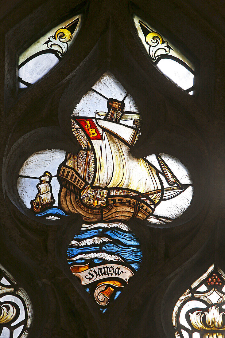 Lead glazed window in the New city hall, Marienplatz, Munich, Upper Bavaria, Bavaria, Germany