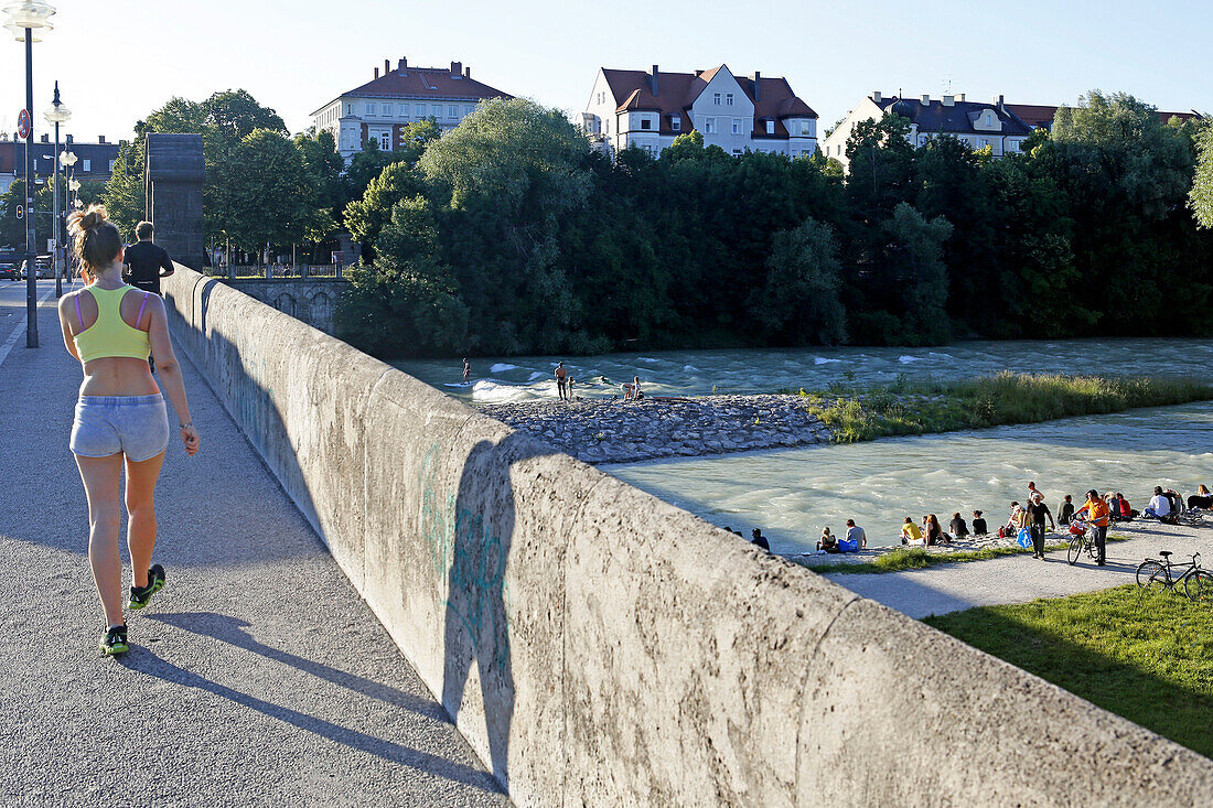 Wittelsbacher bridge and Isar, Glockenbach quarter, Munich, Upper Bavaria, Bavaria, Germany
