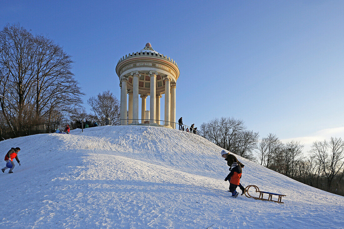 Winter day, Monopteros, Englischer Garten, Munich, Upper Bavaria, Bavaria, Germany