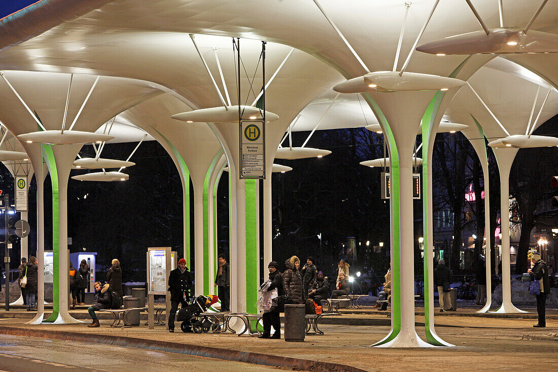 Tram and bus station Muenchner Freiheit, Schwabing, Munich, Upper Bavaria, Bavaria, Germany