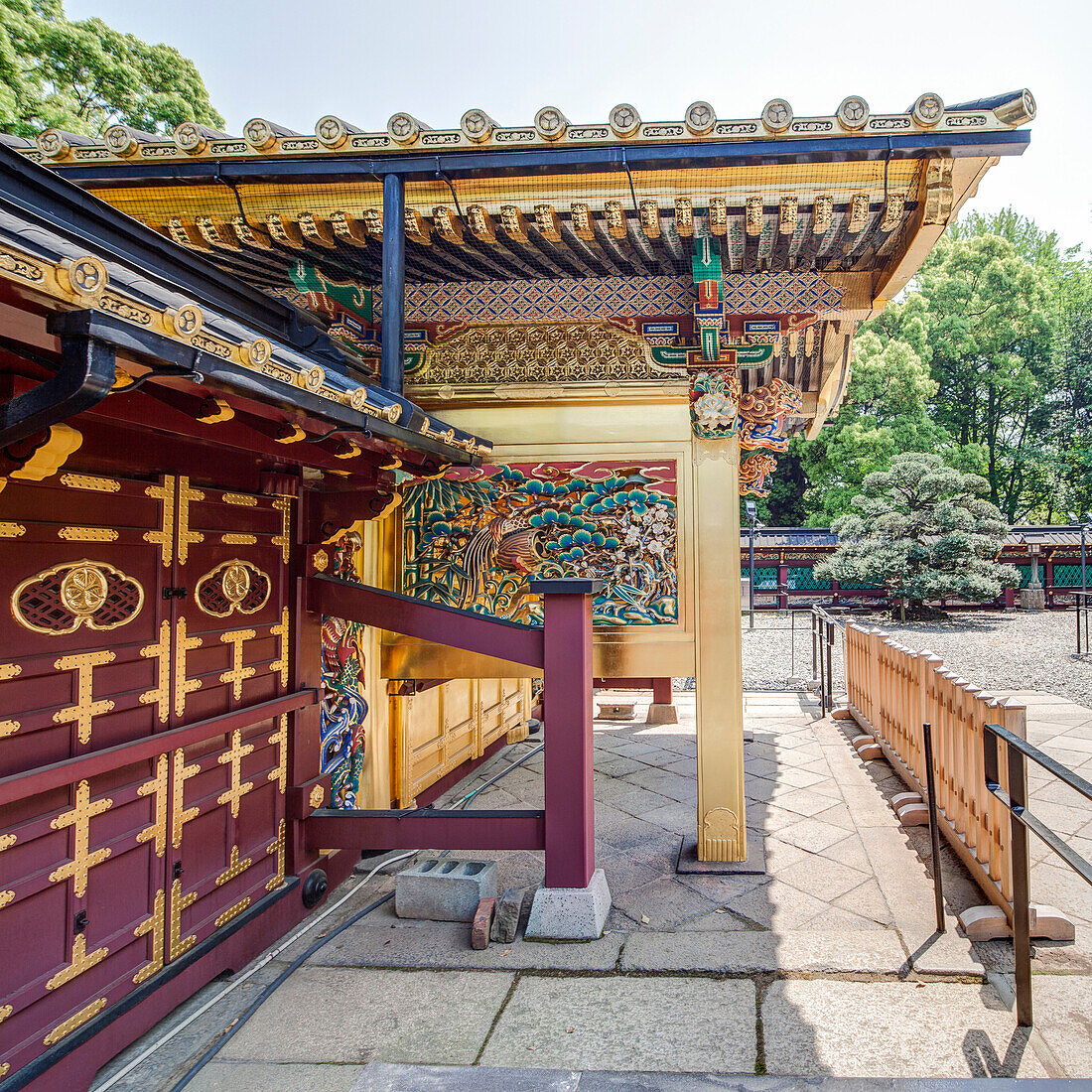Extensive decorated golden gate of Toshogu Shrine in Ueno, Taito-ku, Tokyo, Japan