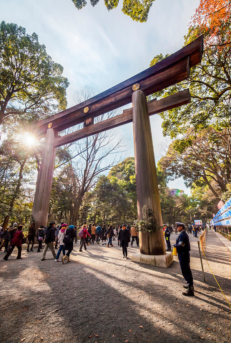 Ni-no-Torii of Meiji Shrine during New Year, Shibuya, Tokyo, Japan