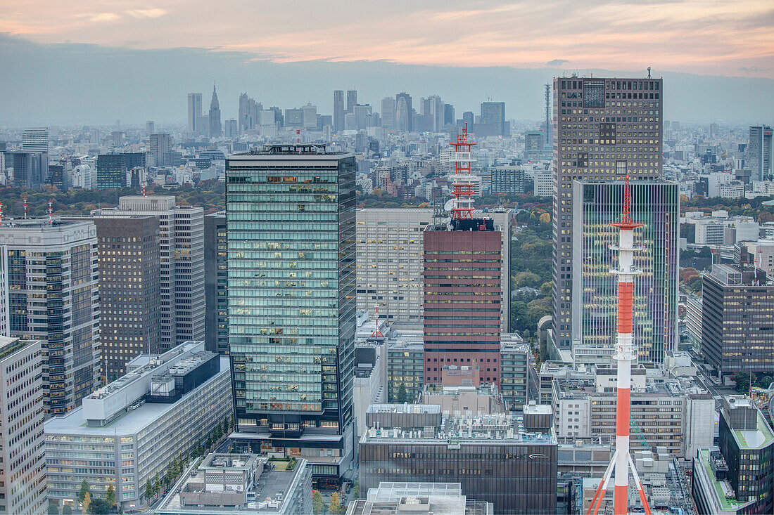 Stadtansicht Richtung Shinjuku vom Mandarin Oriental, Nihonbashi, Chuo-ku, Tokio, Japan