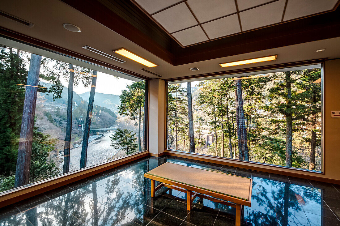 Museum waiting room with great view, Yugimachi, Oume, Tokyo Prefecture, Japan