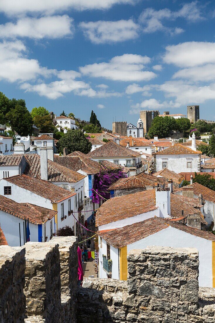 View of the fortified city of Obidos originated in an early Roman settlement Oeste Leiria District Portugal Europe.