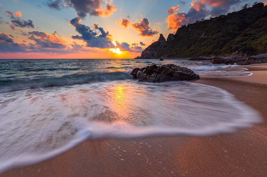 Capo Vaticano Coast, Capo Vaticano, Tropea, Tyrrhenian Sea, Tyrrhenian Coast, Mar Tirreno, Calabria, Italy. Sunset in beautiful Capo Vaticano Coast.