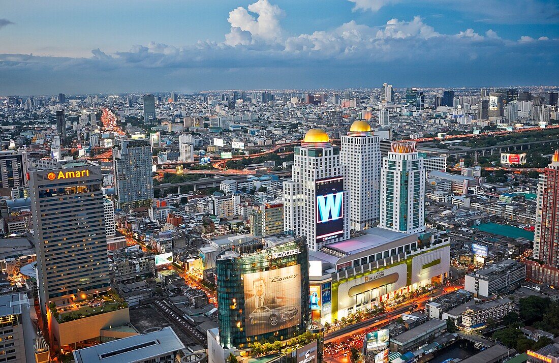 Elevated city view at dusk. Bangkok, Thailand.