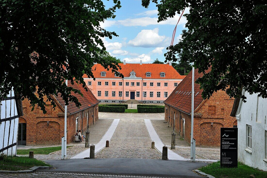 Moesgaard Manor, historical building housing the museum administration and Aarhus University offices and student facilities, located at Hojbjerg in the suburb of Aarhus, Jutland Peninsula, Denmark, Northern Europe.