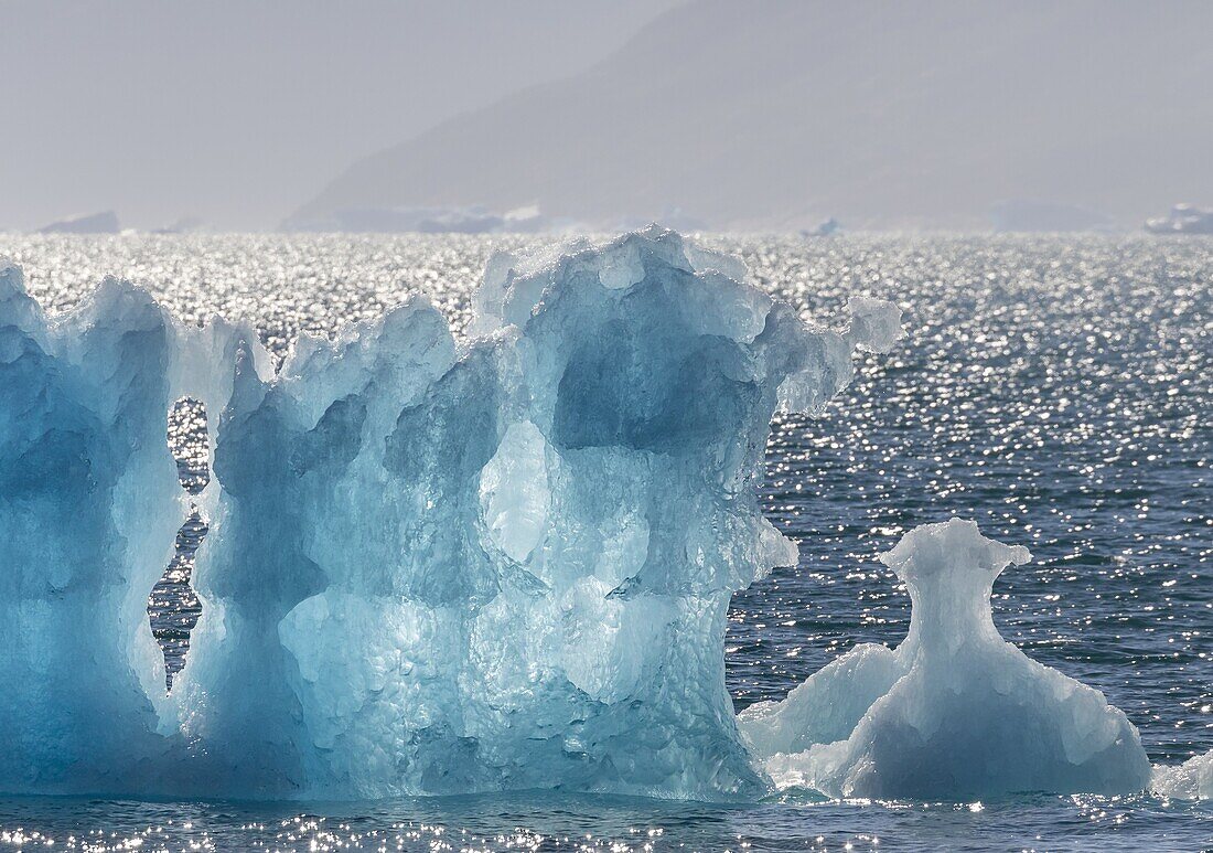 Icebergs drifting in the fjords of southern greenland. America, North America, Greenland, Denmark.