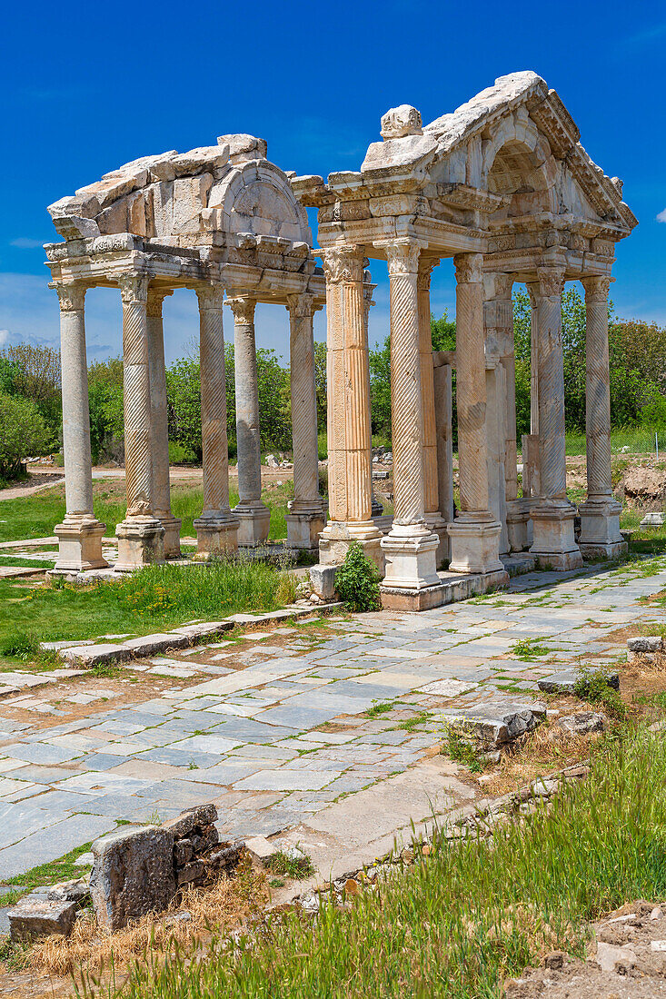 Tetrapylon, ruins of ancient Aphrodisias, Aydin Province, Turkey.