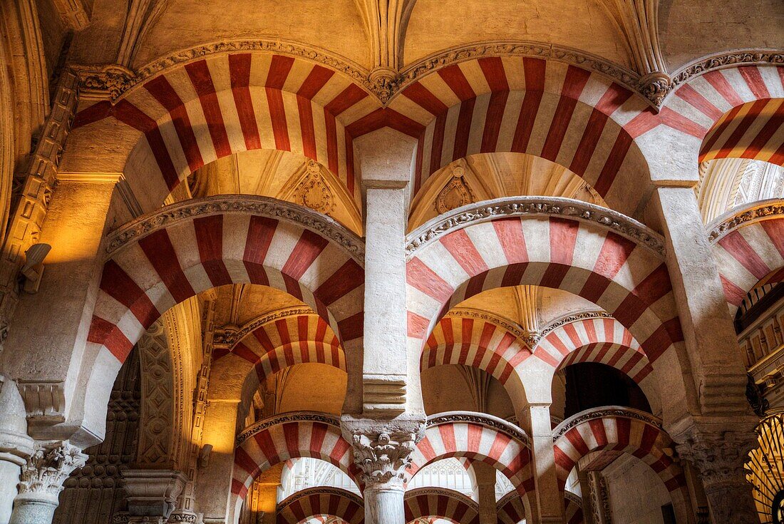 Arches and Columns, The Great Mosque (Mosquita) and Cathedral of Cordoba, UNESCO World Heritage Site, Cordoba, Spain