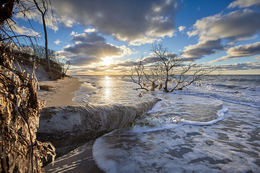 Sonnenuntergang am Weststrand auf dem Darß, Halbinsel Fischland, Darß, Zingst, Ostseeküste, Mecklenburg Vorpommern