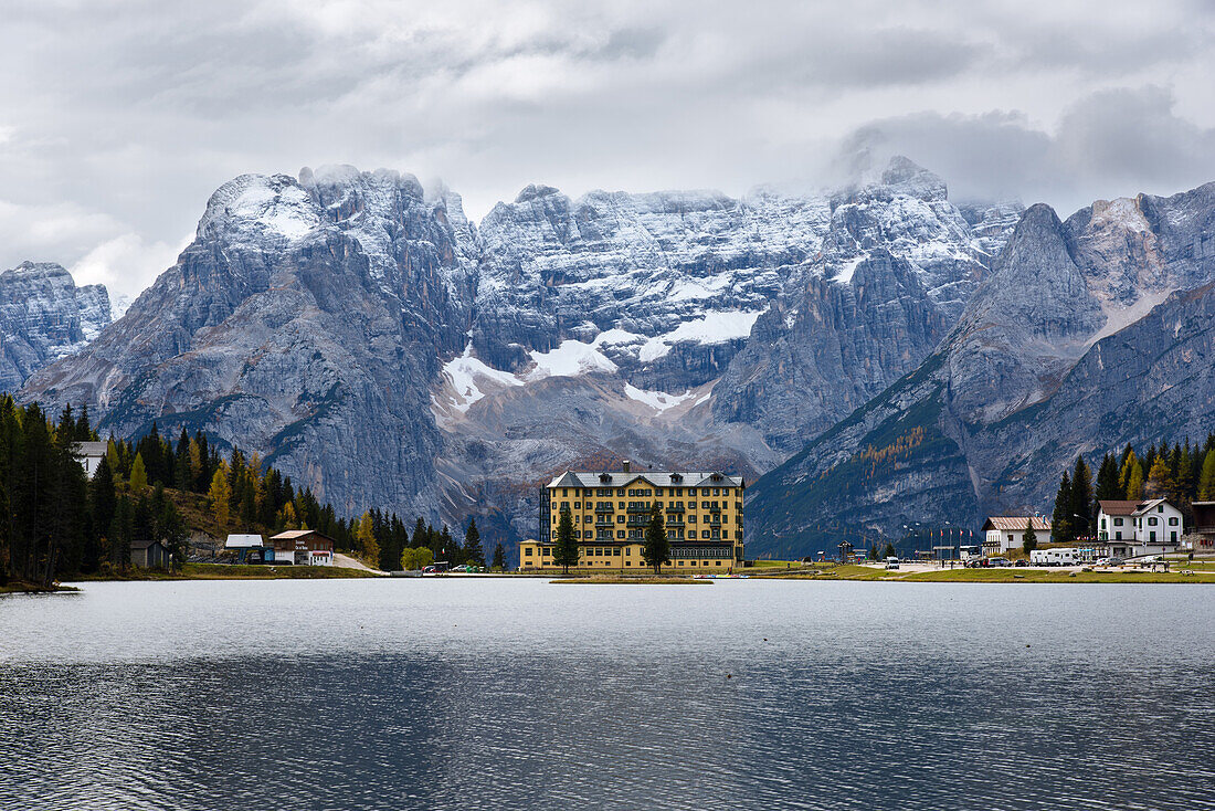 See, Herbst, Hotel, Misurina, Punta Sorapis, Alpen, Dolomiten, Italien