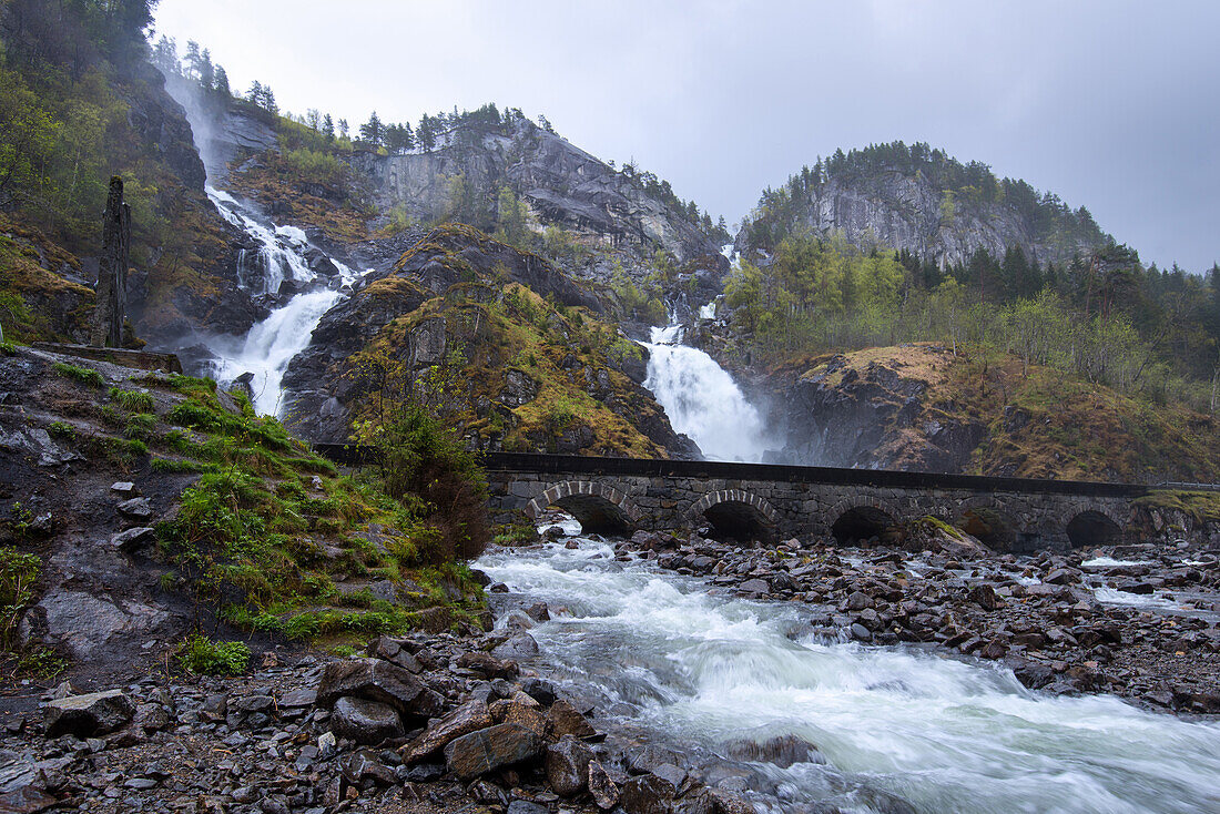 Waterfall, Odda, Fylke, Hordaland, Norway, Europe