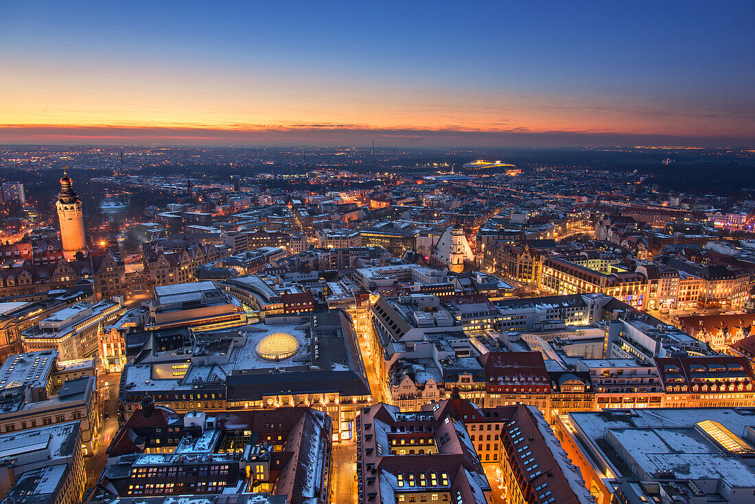 Architecture, Exterior View, From Above, Blue Hour, Saxony, Leipzig, Germany, Europe