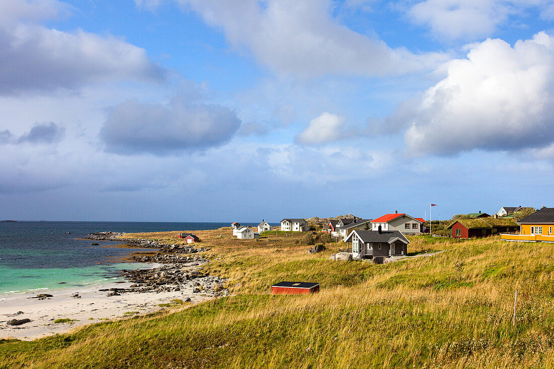 Strand, Ramberg, Häuser, Flakstadoya, Lofoten, Norwegen, Nordland, Europa