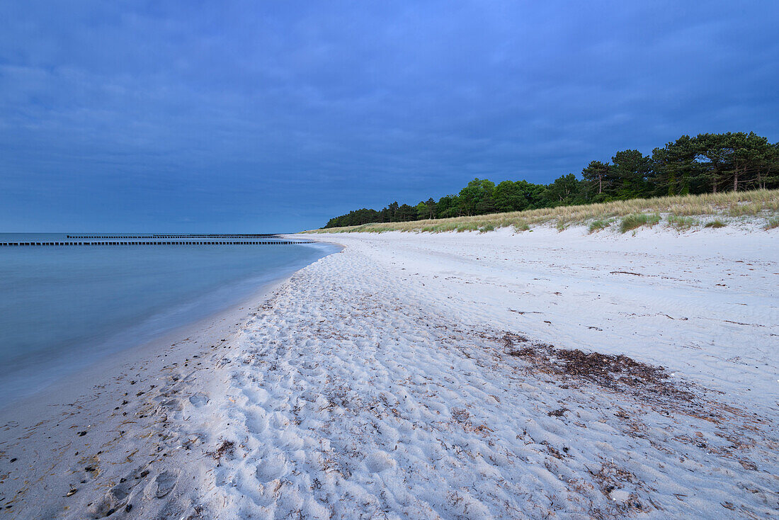 Summer, Beach, Dam, Blue Hour, Baltic Sea, Mecklenburg, Germany, Europe