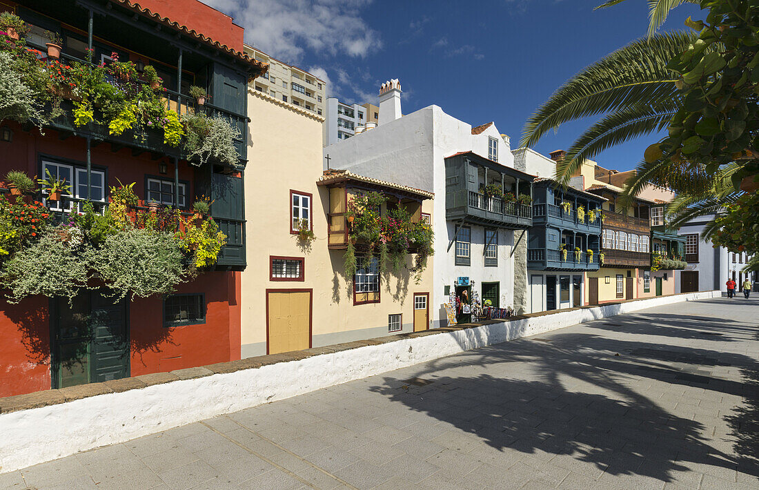 Colorful balconies in Santa Cruz de la Pama, island of La Palma, Canary Islands, Spain