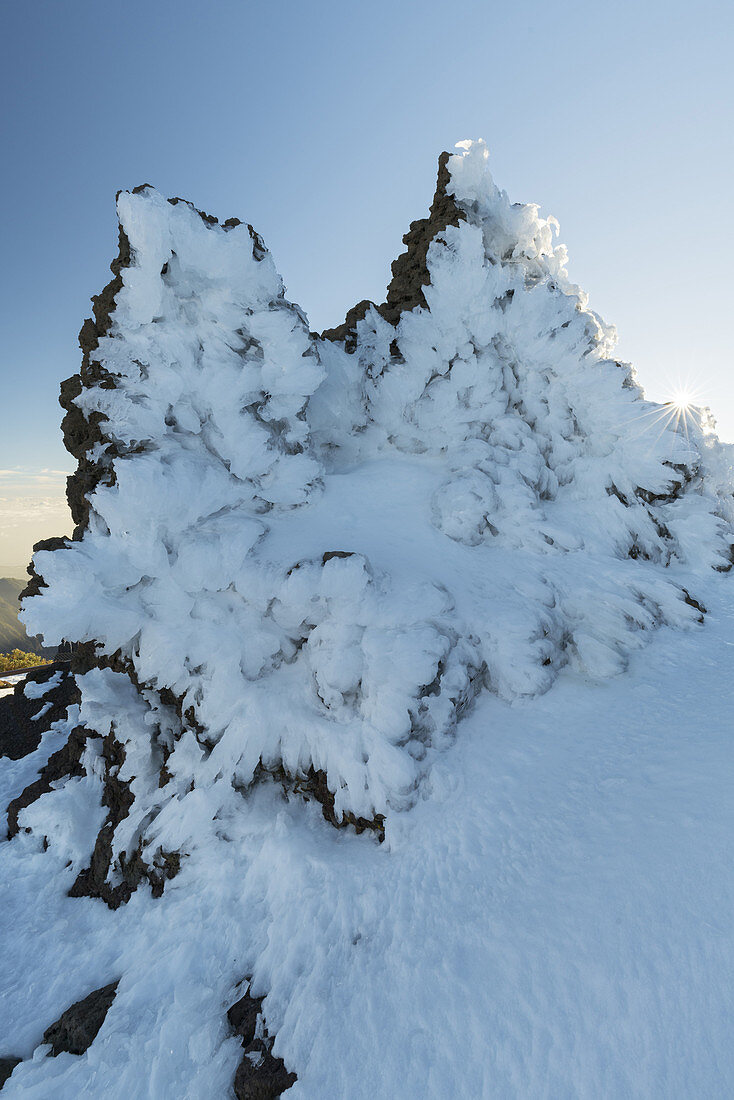 Ice formations at Roque de los Muchachos, La Palma Island, Canary Islands, Spain