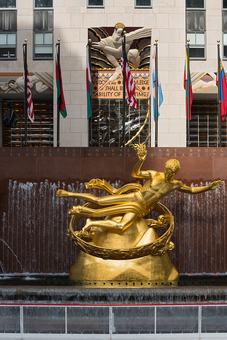 Golden statue at Rockefeller Center, Manhattan, New York City, New York, USA