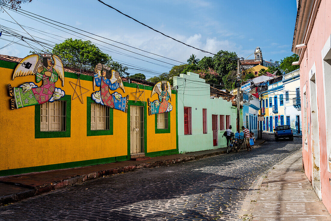 Brightly painted houses, Olinda, Pernambuco, Brazil.