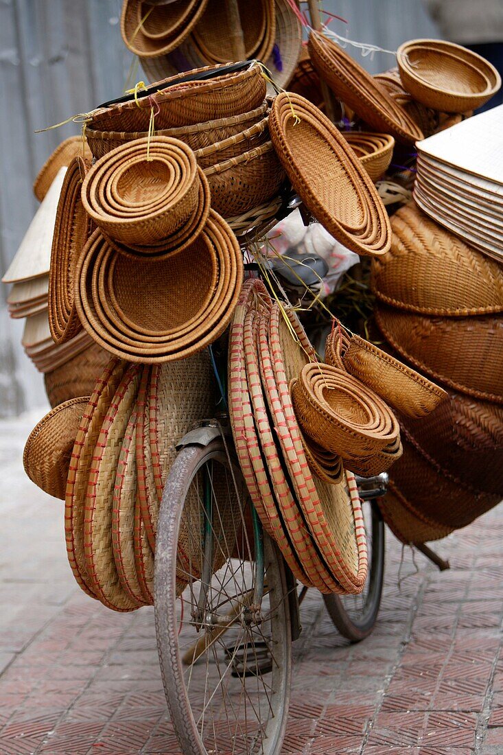 Traditional Basket Seller in Hanoi, North Vietnam