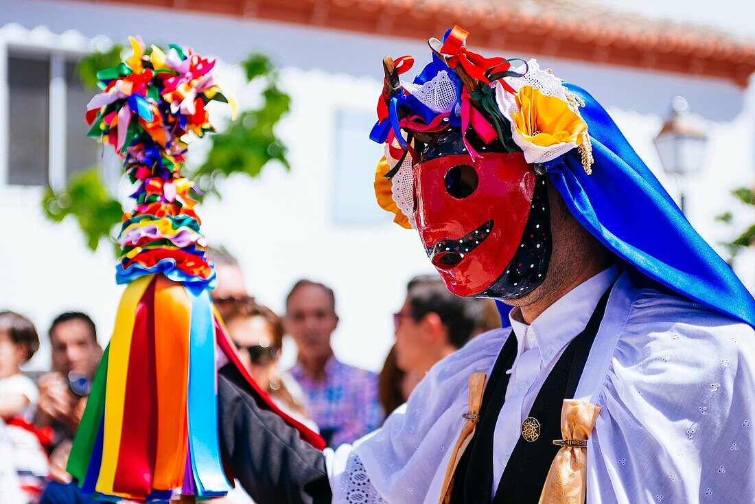 One character called Sin. Pecados and Danzantes de Camuñas, sins and dancers, is a declared national tourist interest, on Thursday Corpus Christi in the municipality of Camuñas, Toledo, Castilla La Mancha, Spain, Europe.