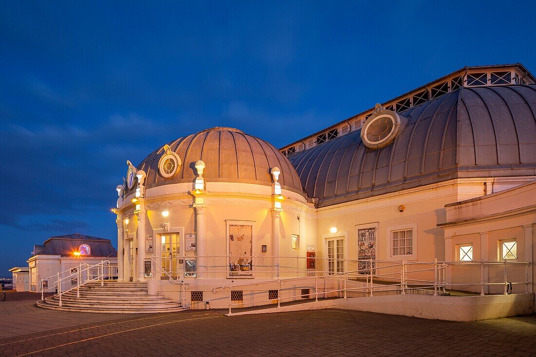 Winter evening at Pavilion Theatre in Worthing, West Sussex, England.