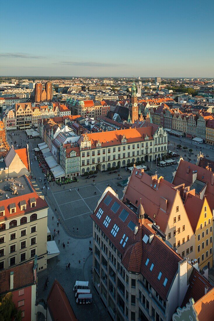 A view on old town from Elizabeth church tower, Wroclaw, Lower Silesia, Poland.