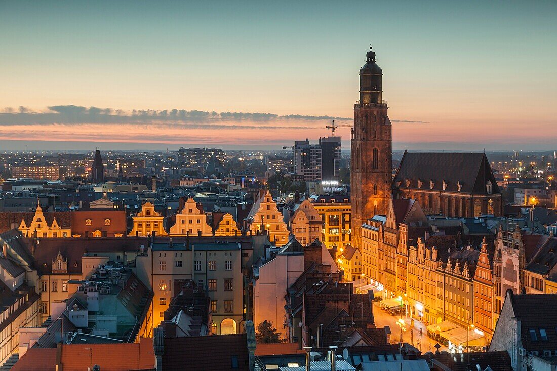 Dusk in Wroclaw old town, Lower Silesia, Poland.