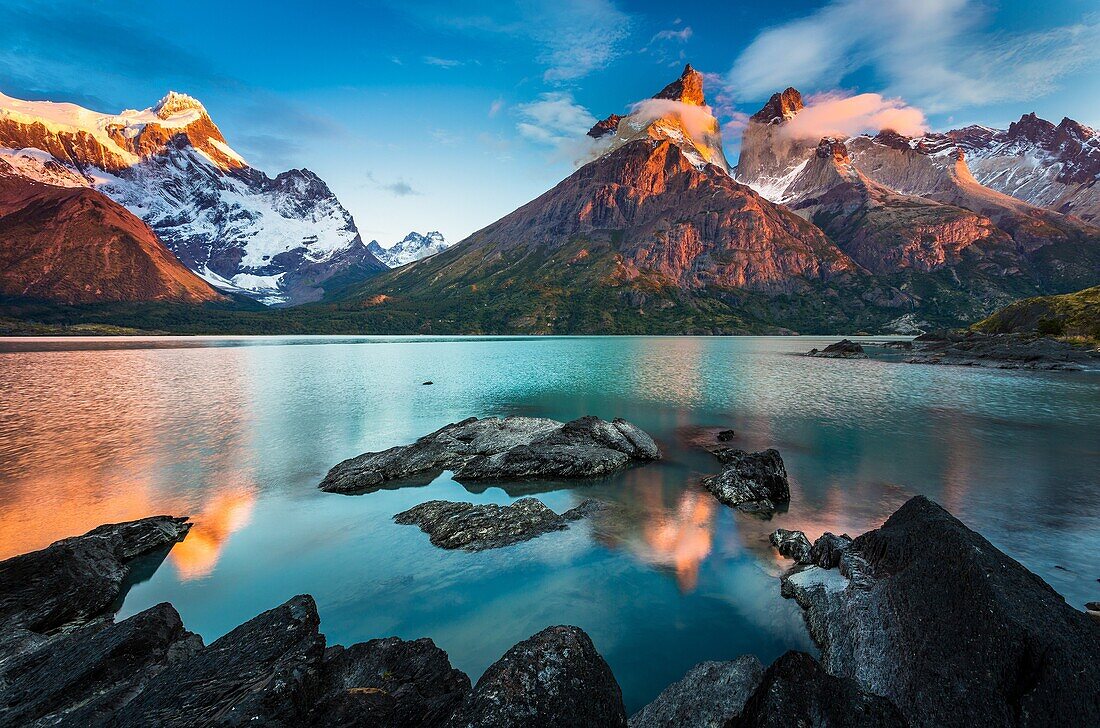 Torres del Paine National Park is a national park encompassing mountains, glaciers, lakes, and rivers in southern Chilean Patagonia. The Cordillera del Paine is the centerpiece of the park. It lies in a transition area between the Magellanic subpolar fore