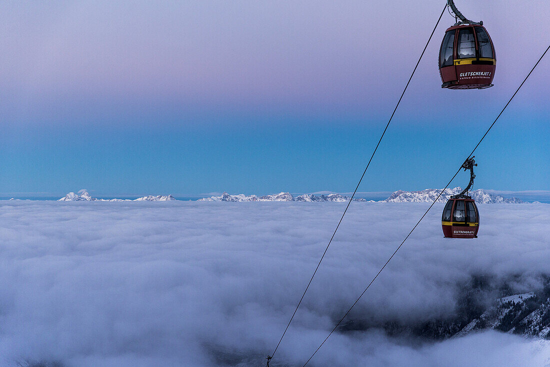 Gondola lifts over the clouds, Kaprun, Salzburg, Austria