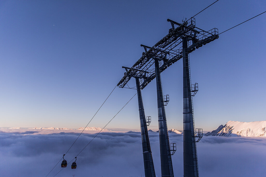 Gondola lifts over the clouds, Kaprun, Salzburg, Austria