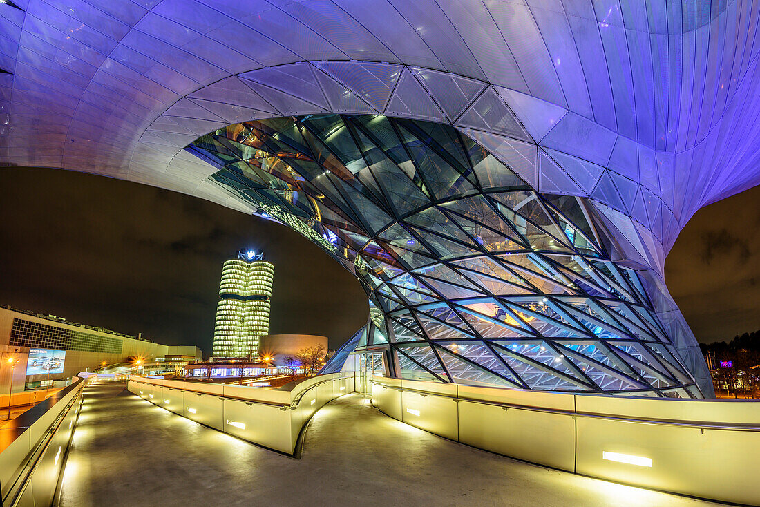 BMW-Welt, BMW world at night, Munich, Upper Bavaria, Bavaria, Germany