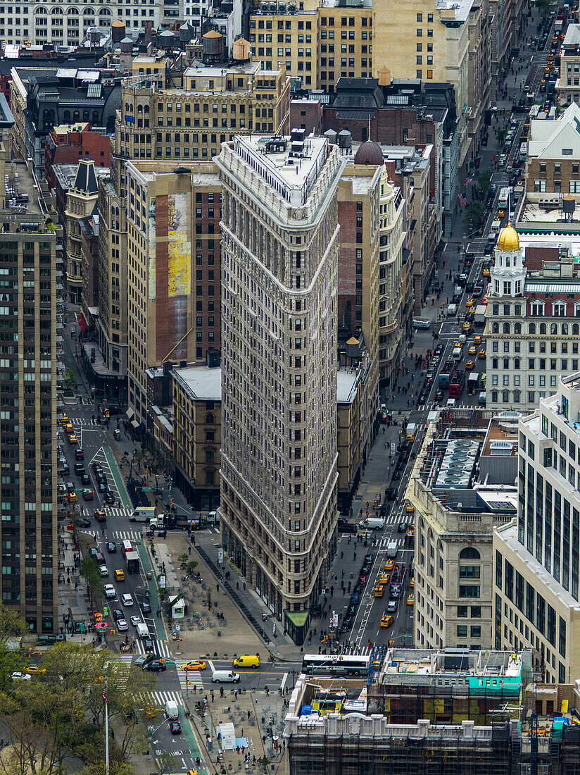 'High angle view of the Flatiron building in the Flatiron district; New York City, New York, United States of America'