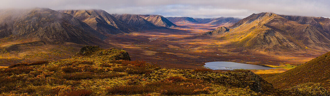 'Panoramic image of the Blackstone Valley in autumn colours along the Dempster Highway; Yukon, Canada'