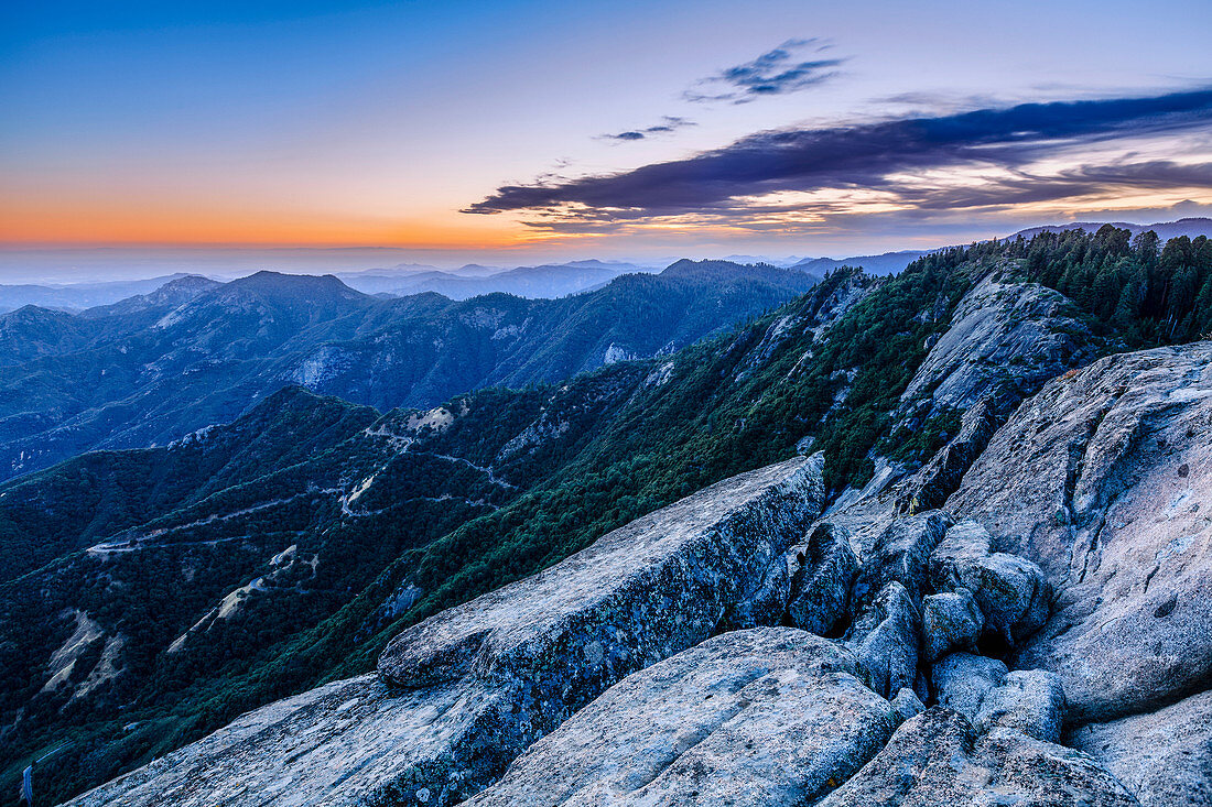'View from Moro Rock at dusk, Sequoia National Park; California, United States of America'