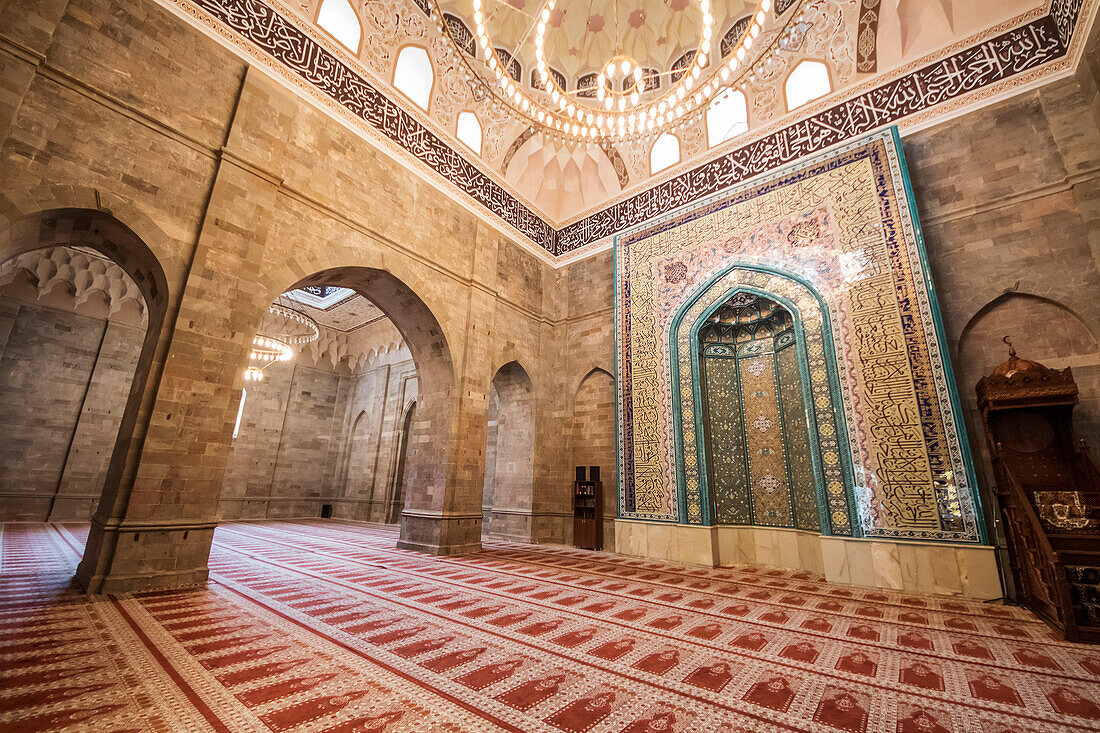 'Mihrab and minbar in the Prayer Hall of the Juma Mosque of Shamakhi or Friday Mosque of Shamakhi; Shamakhi, Azerbaijan'
